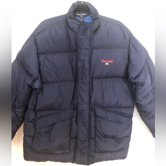 Polo Sport  Ralph Lauren Y2K Puffer Jacket Men’s Size Large Navy Down Feather - Picture 1 of 9